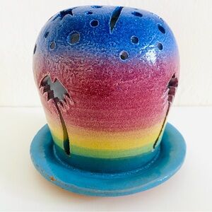 Handpainted Ceramic Terracotta Luminary
Pottery Votive Candle Holder Fairy Light